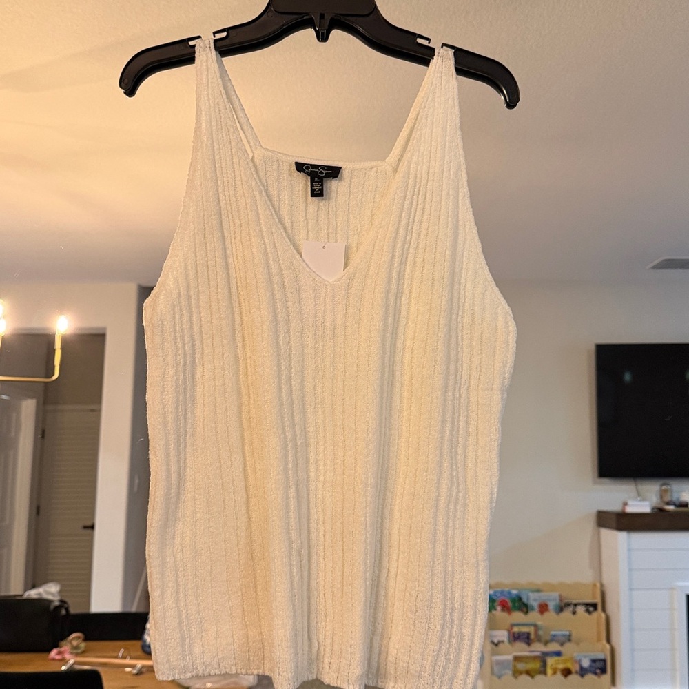 NWT JESSICA SIMPSON White Ribbed Knit Tank Top‎ SIZE XL